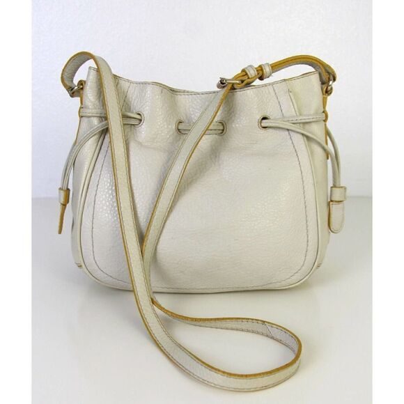 COLE HAAN IVORY OFF WHITE GENUINE LEATHER DRAWSTRING HOBO HANDBAG SHOULDER BAG - Picture 5 of 8